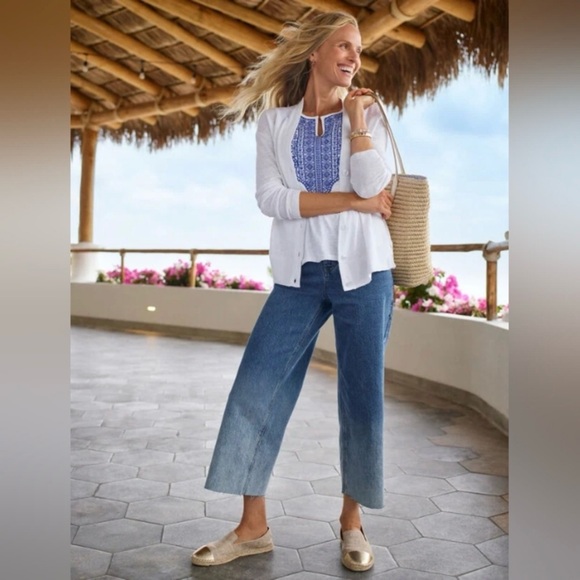 Talbots Wide Leg Crop Jean High Waist Raw Hem Ombre Hoffman Wash 14 NWT - Picture 1 of 16